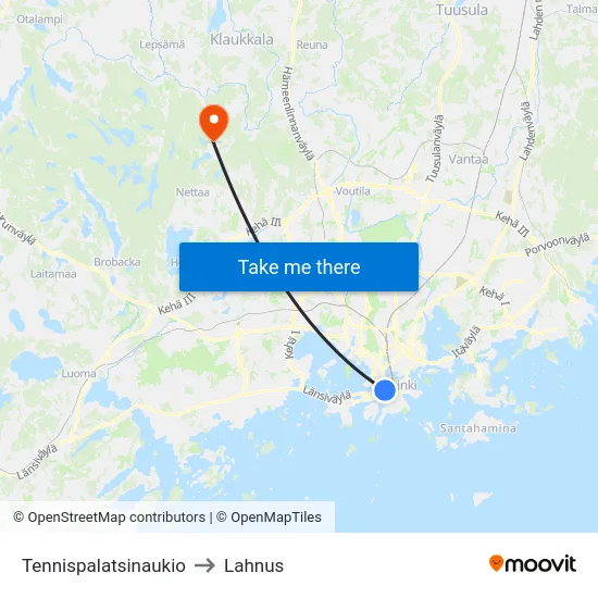 Kamppi to Lahnus map