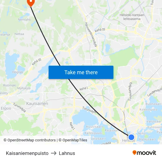 Kaisaniemi Park to Lahnus map
