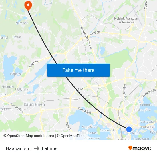 Haapaniemi to Lahnus map