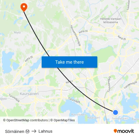 Sörnäinen Ⓜ️ to Lahnus map