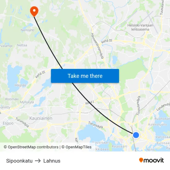 Sipoo Street to Lahnus map