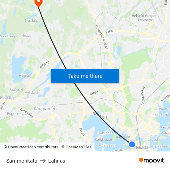 Sammonkatu to Lahnus map