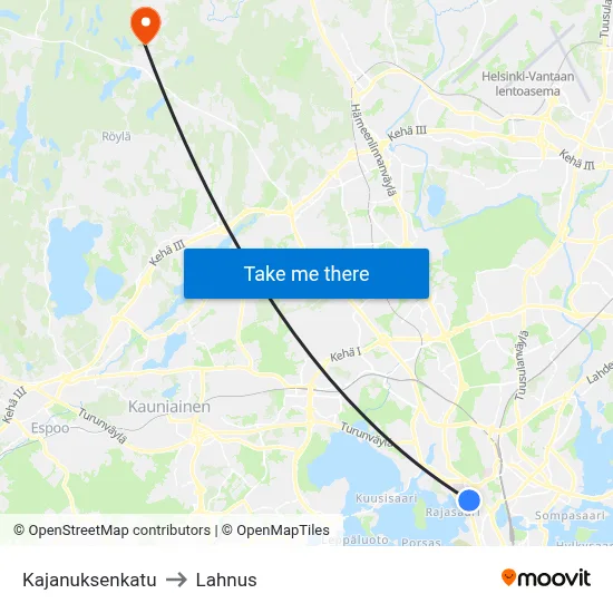Kajanus Street to Lahnus map