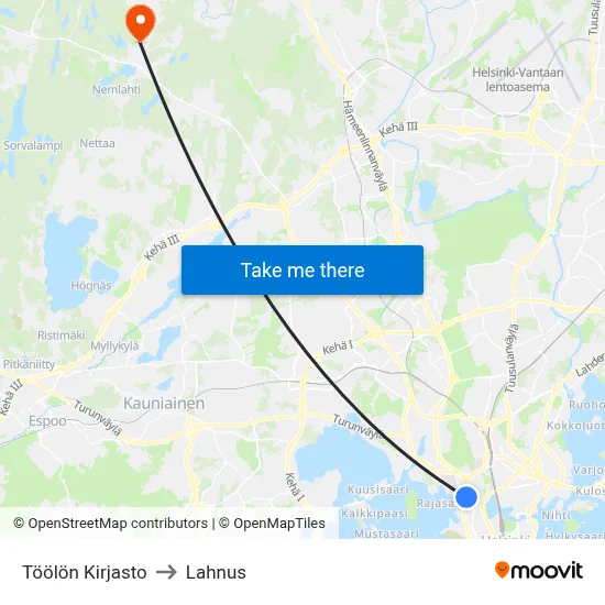 Töölö Library to Lahnus map
