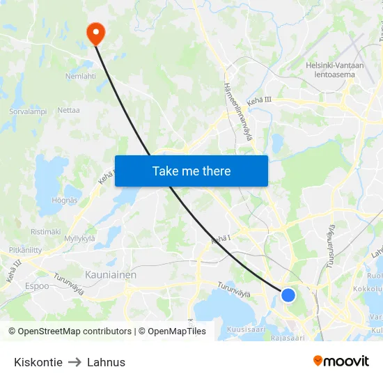 Kiskontie to Lahnus map