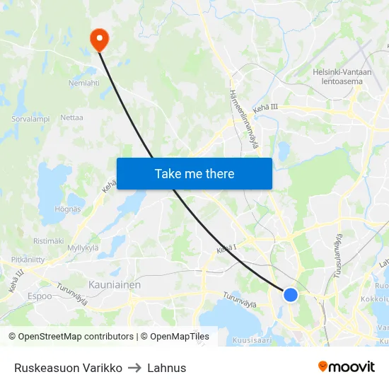 Ruskeasuo Depot to Lahnus map
