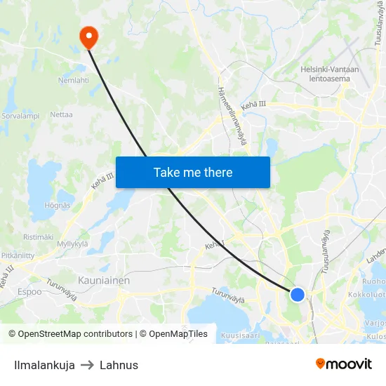 Ilmala Alley to Lahnus map