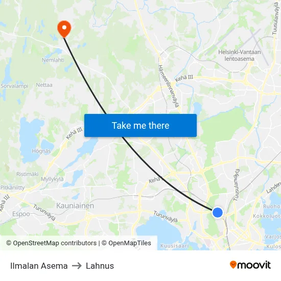 Ilmala Station to Lahnus map
