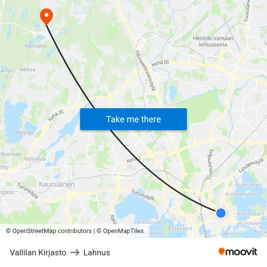 Vallila Library to Lahnus map