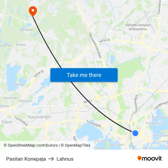 Pasila Machine Shop to Lahnus map