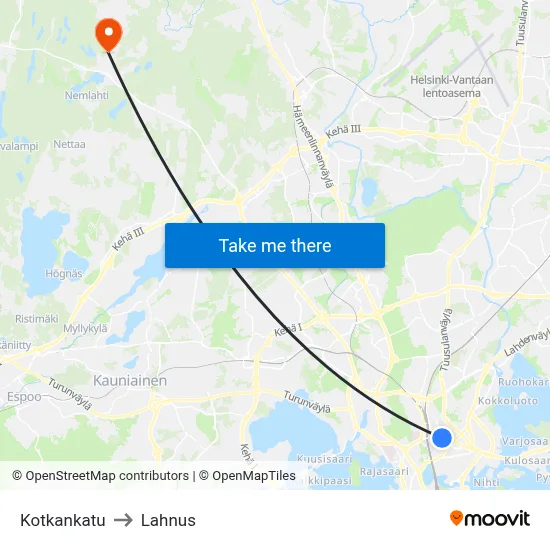Kotkankatu to Lahnus map