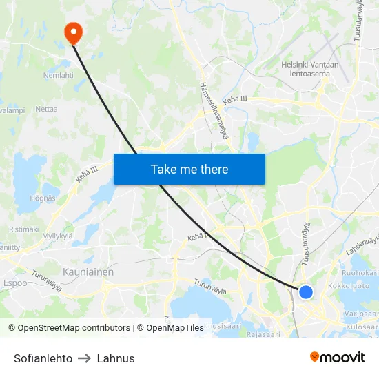Sofianlehto to Lahnus map