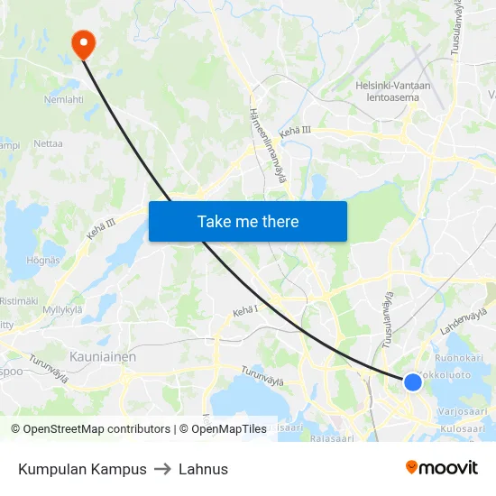Kumpula Campus to Lahnus map