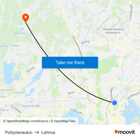 Pohjola Square to Lahnus map