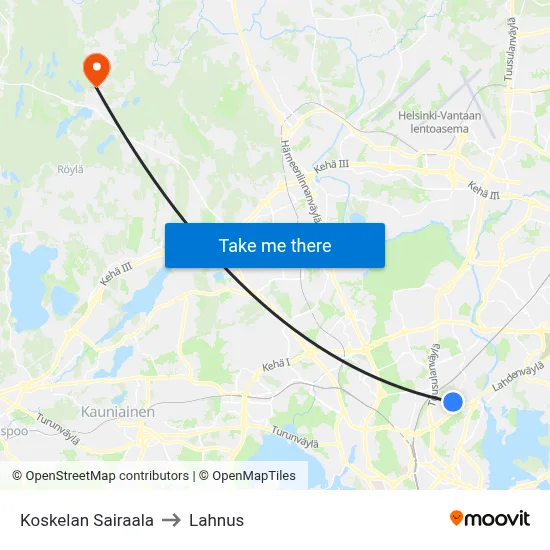 Koskela Hospital to Lahnus map