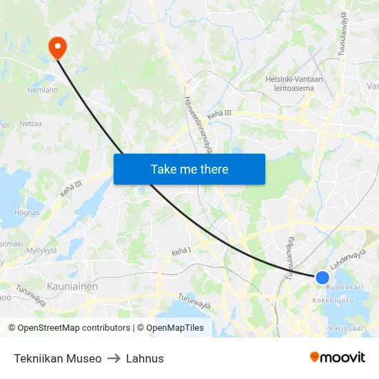 Museum of Technology to Lahnus map