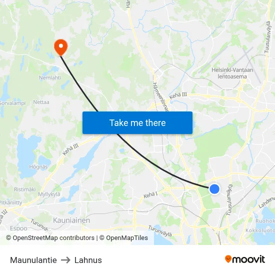 Maunulantie to Lahnus map