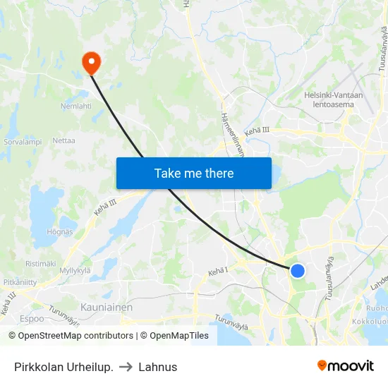 Pirkkolan Urheilup. to Lahnus map