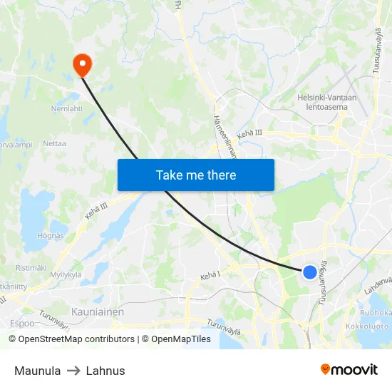 Maunula to Lahnus map