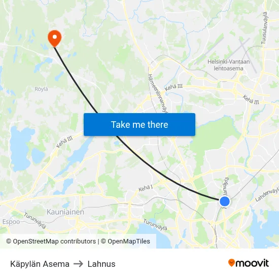 Käpylä Station to Lahnus map