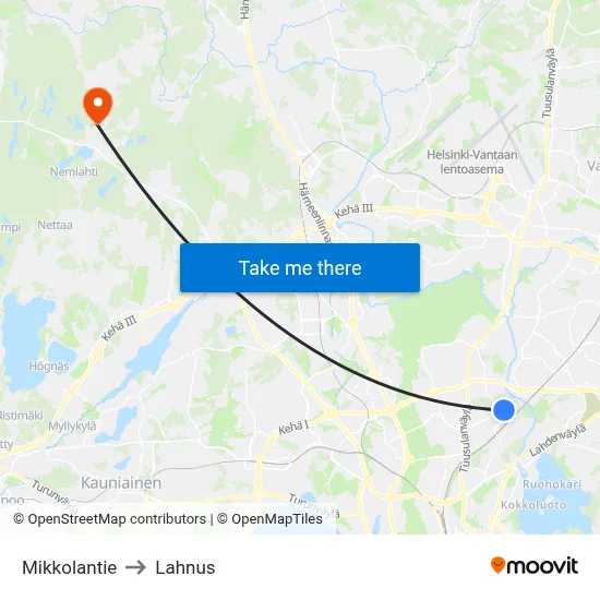 Mikkolantie to Lahnus map