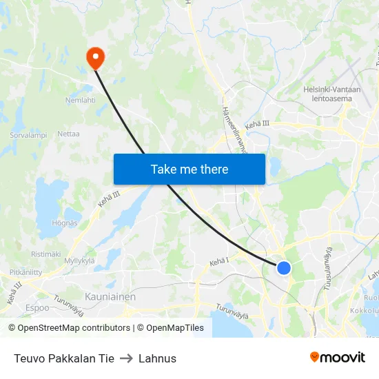 Teuvo Pakkala Road to Lahnus map