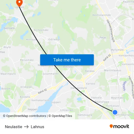 Neulastie to Lahnus map