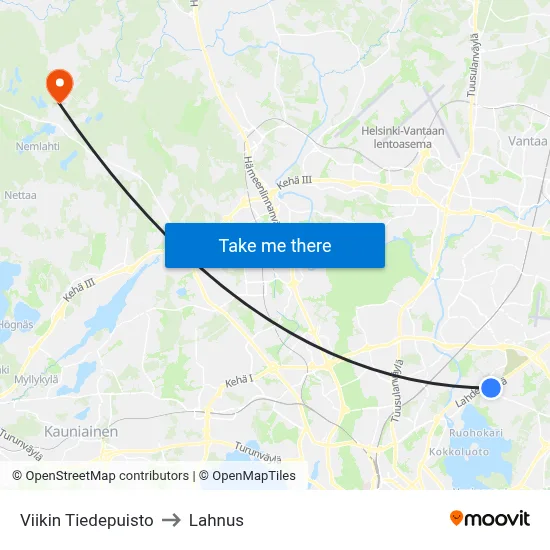 Viikki Science Park to Lahnus map