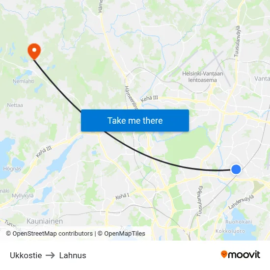 Ukkostie to Lahnus map