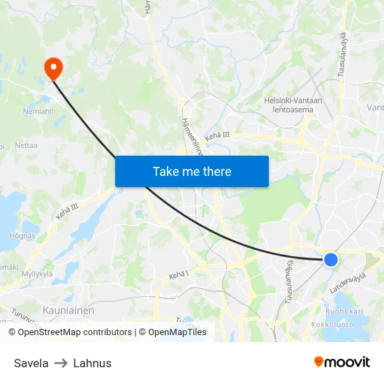 Savela to Lahnus map