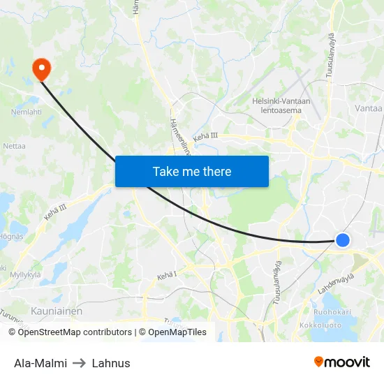 Lower Malmi to Lahnus map