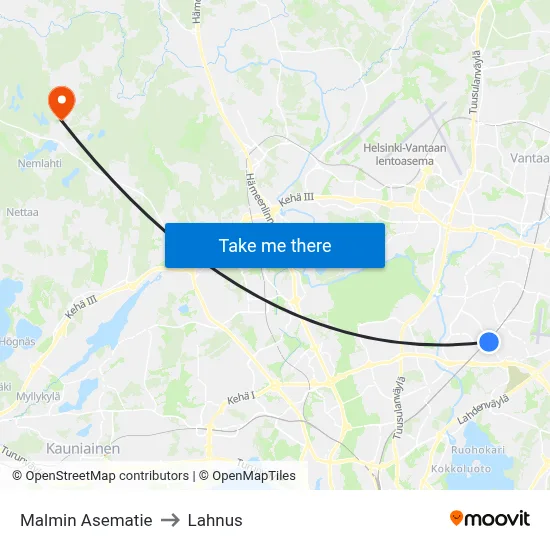 Malmi Station Road to Lahnus map