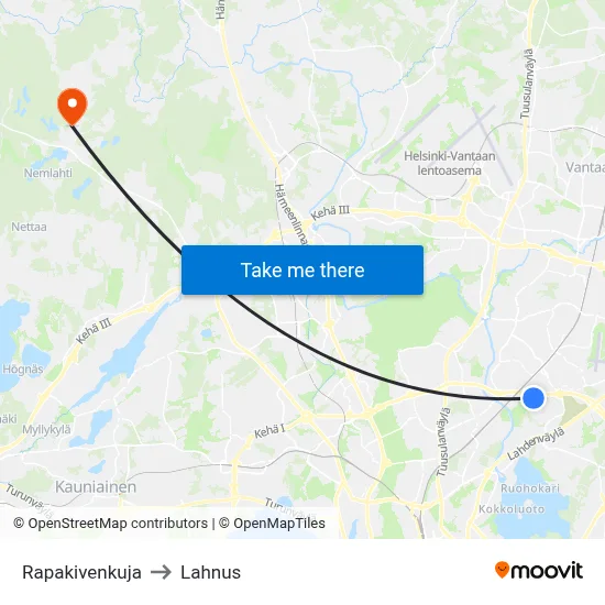 Rapakivenkuja to Lahnus map