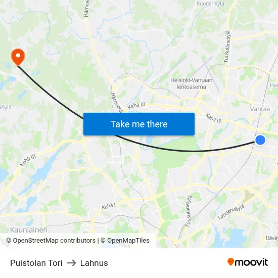 Puistola Square to Lahnus map