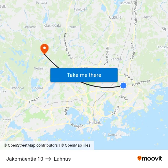 10 Jakomäentie to Lahnus map