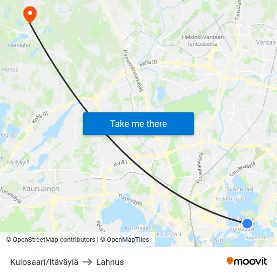 Kulosaari/East Highway to Lahnus map