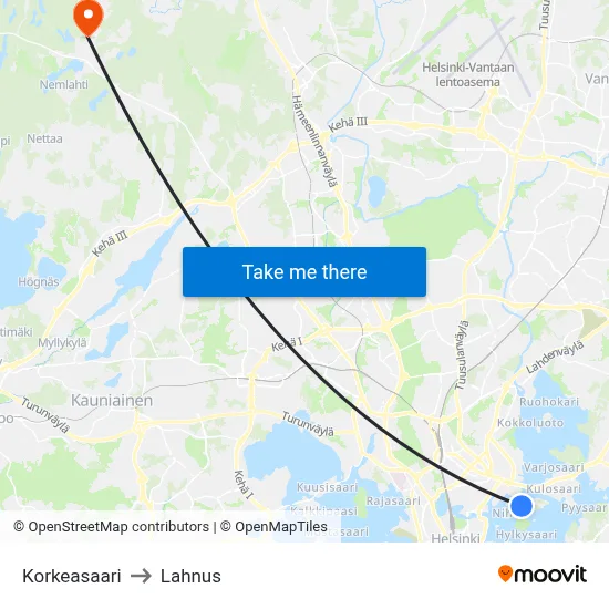 Korkeasaari to Lahnus map