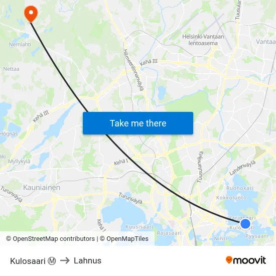 Kulosaari Ⓜ️ to Lahnus map