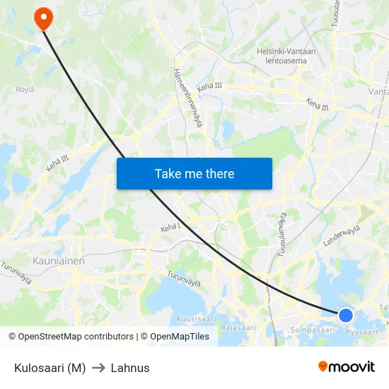 Kulosaari (M) to Lahnus map