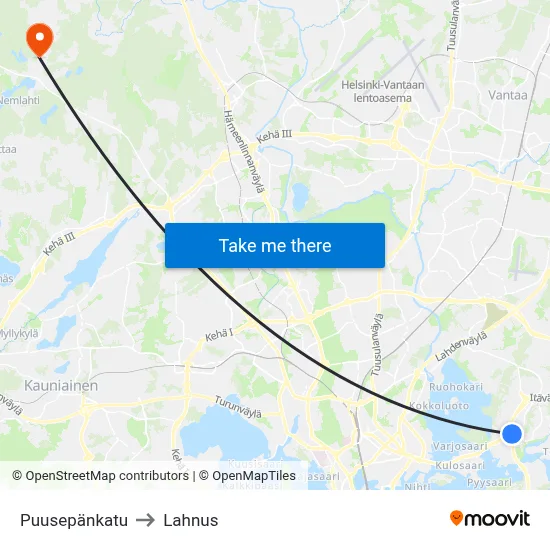 Puusepänkatu to Lahnus map