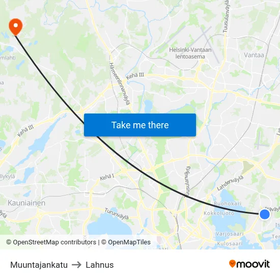 Muuntajankatu to Lahnus map