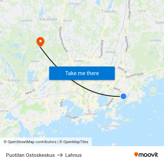 Puotila Shopping Center to Lahnus map