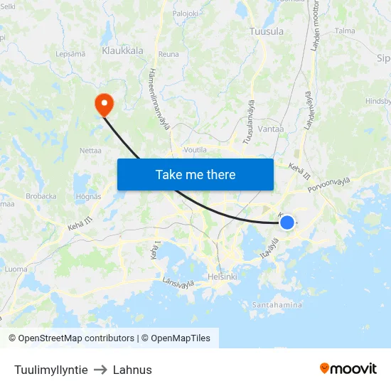 Tuulimyllyntie to Lahnus map