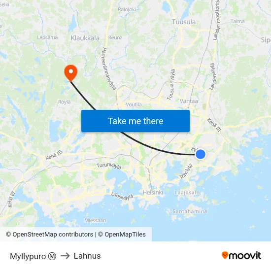 Myllypuro Ⓜ️ to Lahnus map