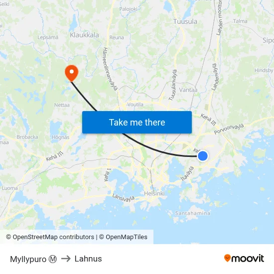 Myllypuro Ⓜ️ to Lahnus map