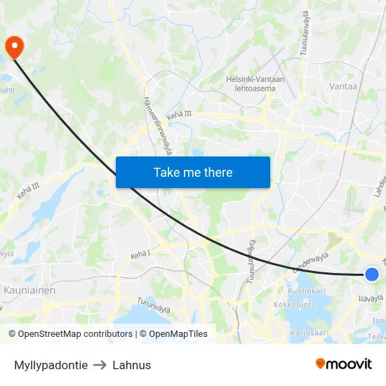 Myllypadontie to Lahnus map