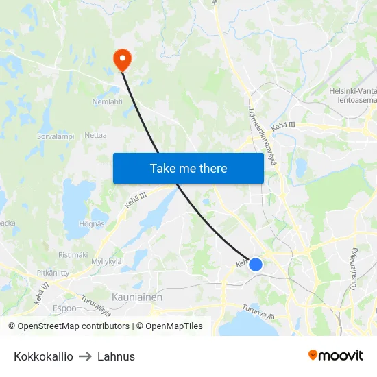 Kokkokallio to Lahnus map