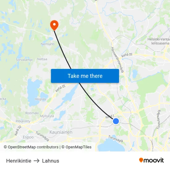 Henrikintie Road to Lahnus map