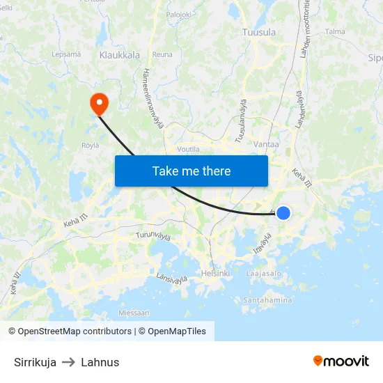 Sirrikuja to Lahnus map