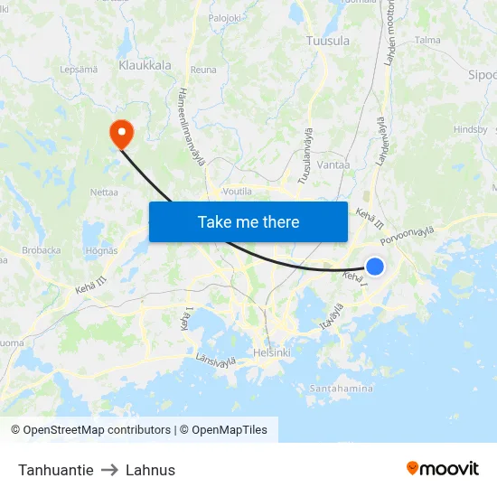 Tanhuantie to Lahnus map